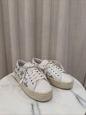 Saint Laurent White Platform Star Accent Sneakers